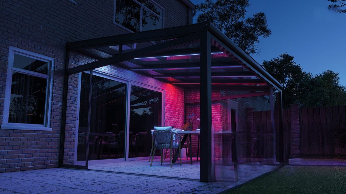 pergolafedés led élményvilágítással, pergola, teraszfedés, teraszrendszer